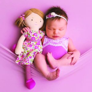 mainan boneka organik - Fran – Lt Brown Hair in Dark Pink & Green Dress