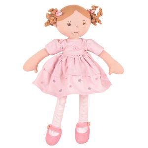 mainan boneka organik - Amelia – Lt. Brown Hair Doll with Pink Linnen Dress