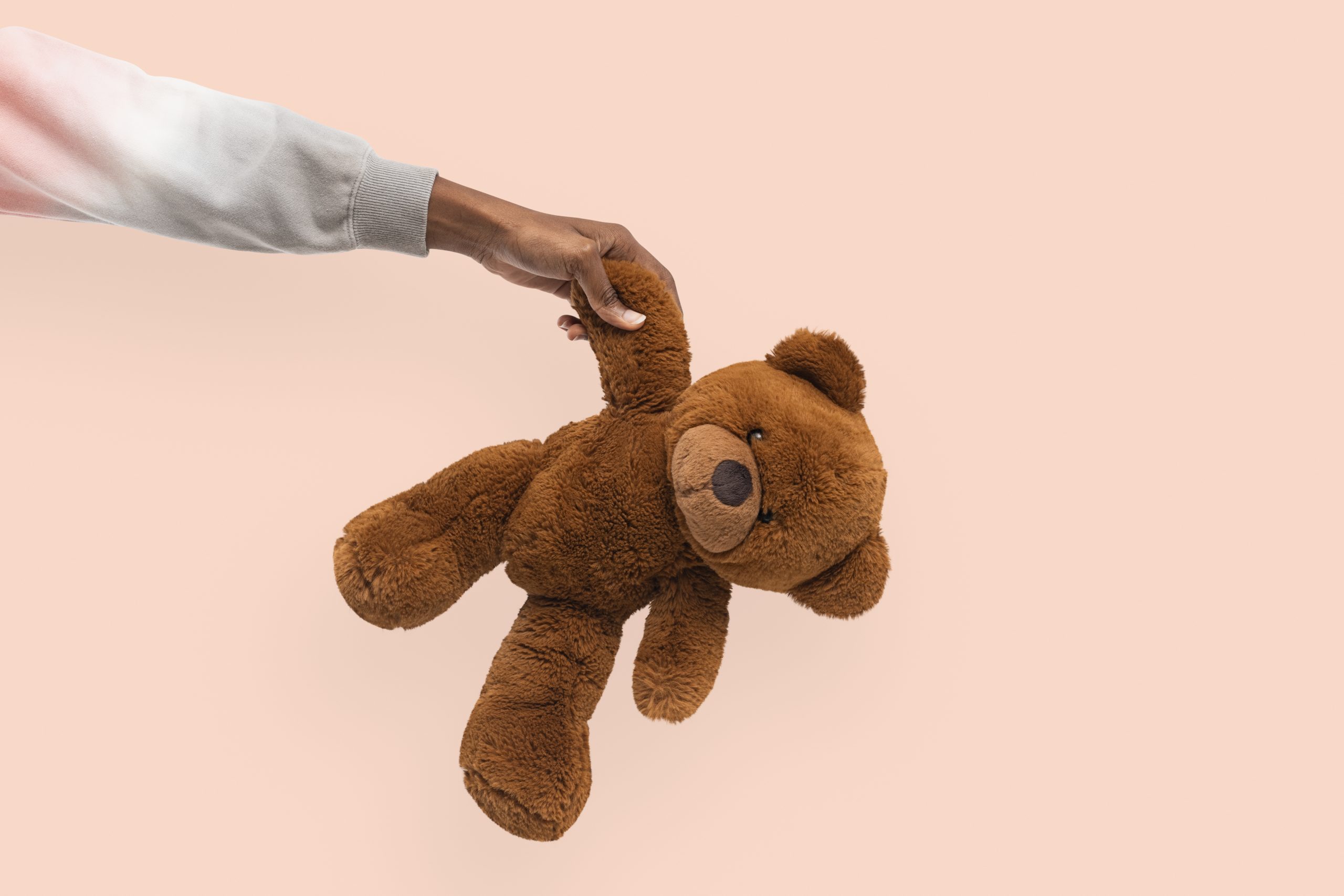 mainan boneka organik - Teddy bear held by a hand for charity campaign